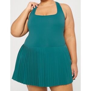 NWOT Women's Fabletics Hot Shot Pleated Classic Mini Dress Green Abyss Plus 2X